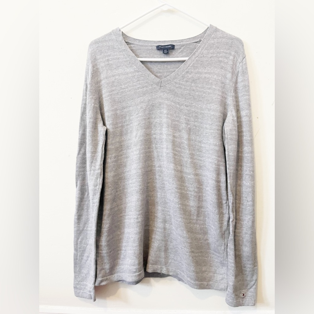 Tommy Hilfiger Gray VNeck Long Sleeve Sweater